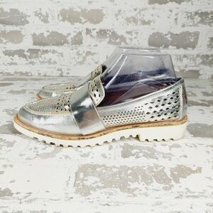 Crown Vintage Miaa Silver Mesh Leather Casual Flat Loafers E509